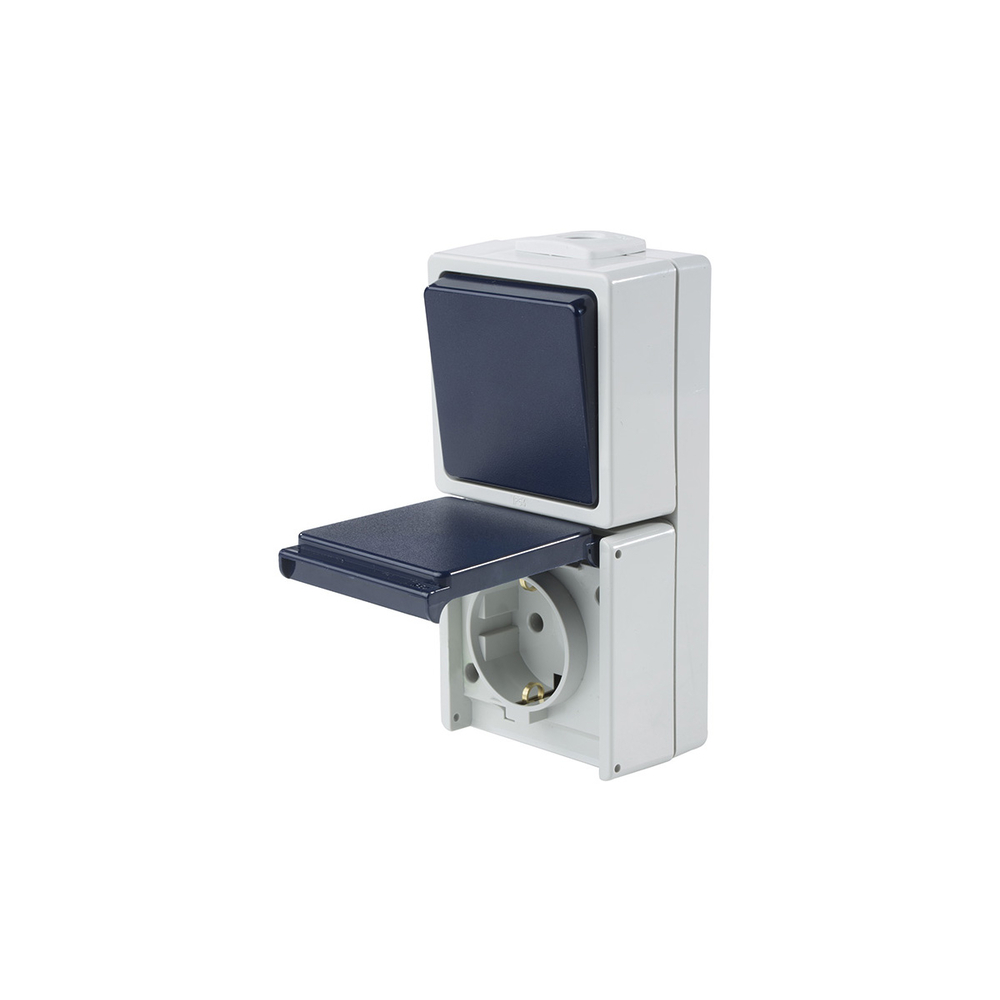 Combinaison Interrupteur / Prise 10 A/16 A, gris/bleu, verticale AS SCHWABE - 862465