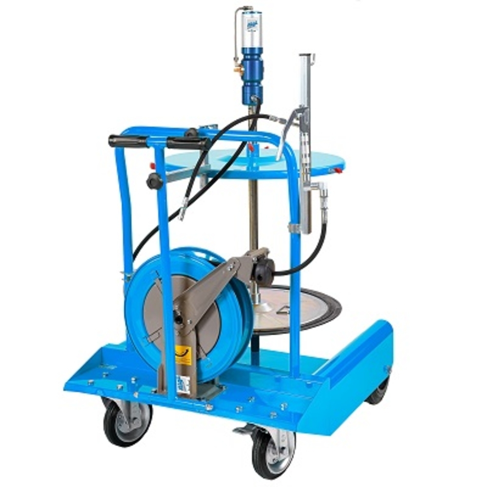 Ensemble mobile graisse 60/1 pour fût 200 kg avec enrouleur chariot 4 roues - ALGI EQUIPEMENT - 07710600