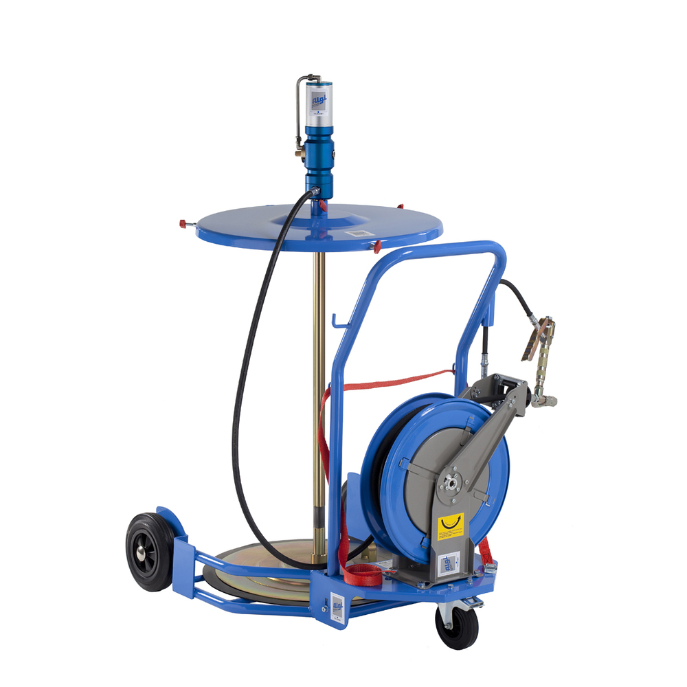 Ensemble mobile graisse 60/1 pour fût 200 kg avec enrouleur chariot 3 roues - ALGI EQUIPEMENT - 07710601