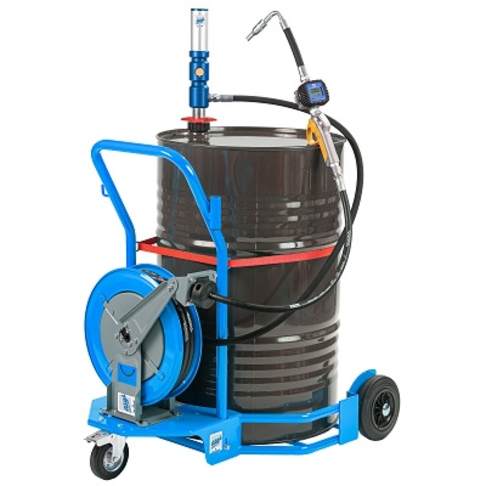 Ensemble pneumatique huile 3/1 mobile pour fût 200 l avec enrouleur et chariot 3 roues - ALGI EQUIPEMENT - 07750650