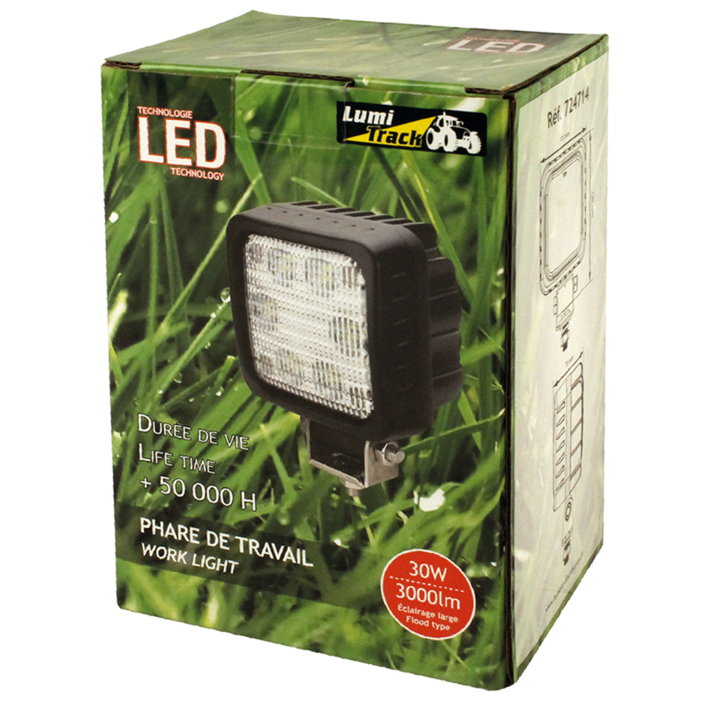 Phare de travail carre 6 led 3000lm large + faisc. lumitrack - 724714