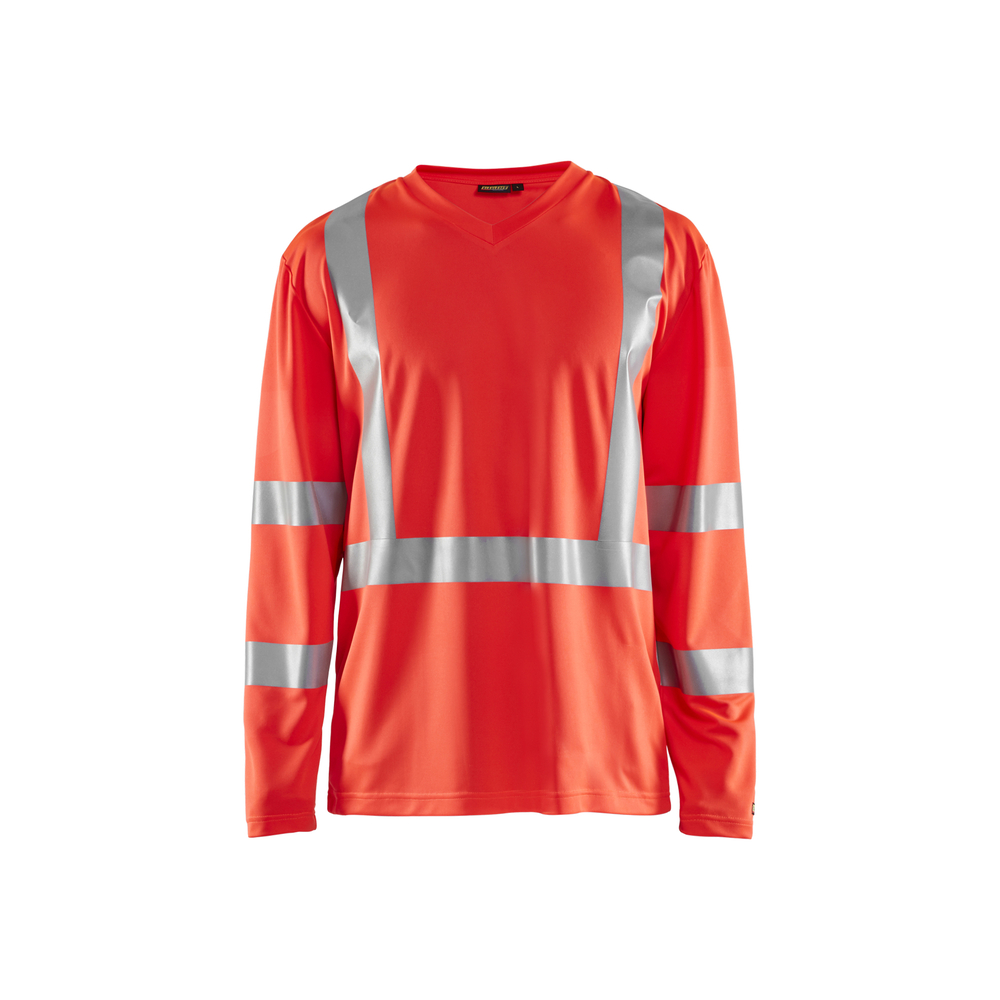 T-shirt manches longues col V haute visibilité anti-UV anti-odeur Blåkläder 3383 Rouge fluo Blaklader - 338310115500