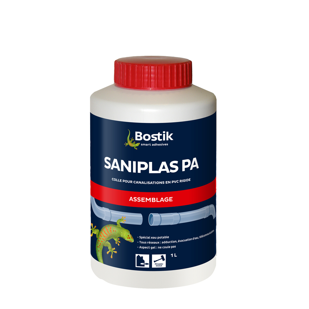 Colle pour tuyaux pvc SANIPLAS PA - 1L - Lot de 6 - BOSTIK - 30020403