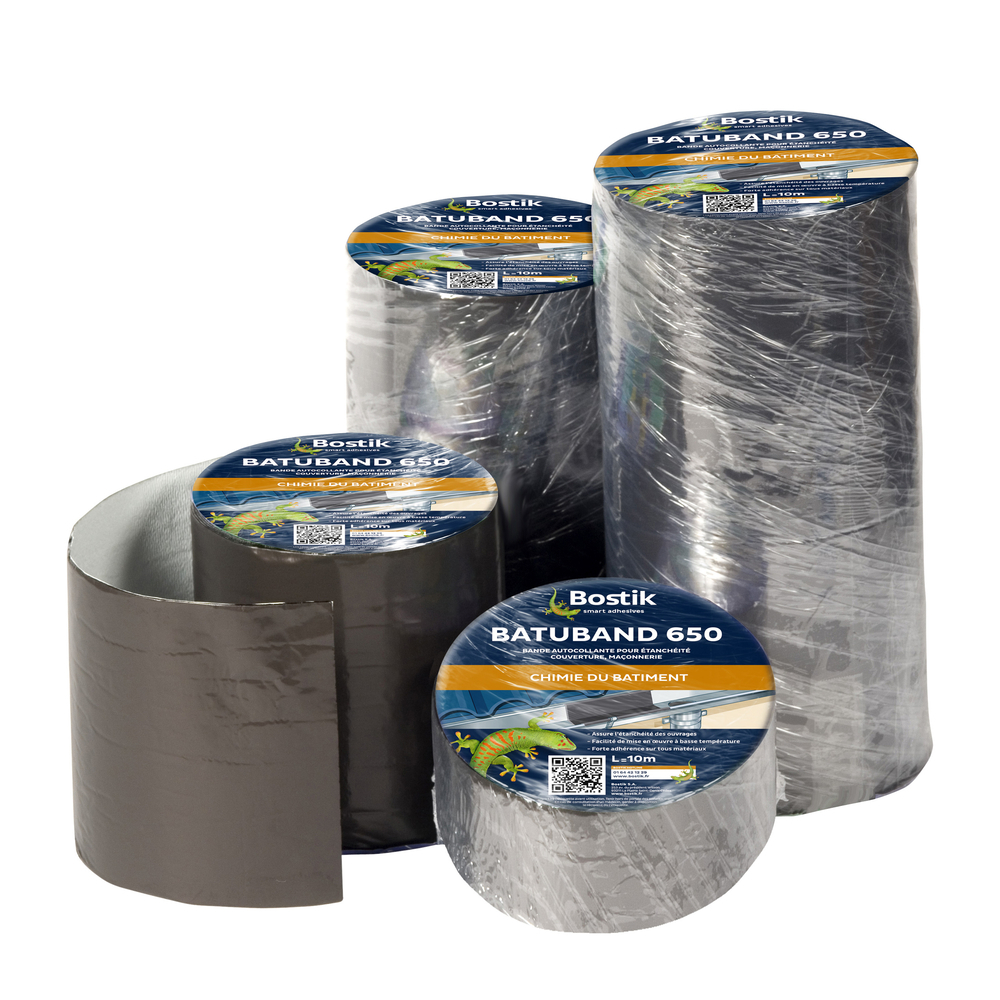 Bandes d'étanchéité autocollantes - Batuband 650 Gris 10cm R10M - Lot de 6 - BOSTIK - 30140106