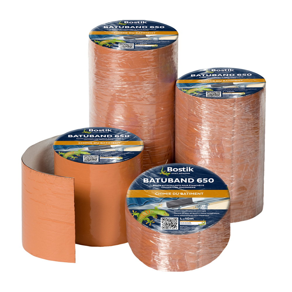 Bandes d'étanchéité autocollantes Batuband 650 orange - 22,5cm R10M - Lot de 2 - BOSTIK - 30140125