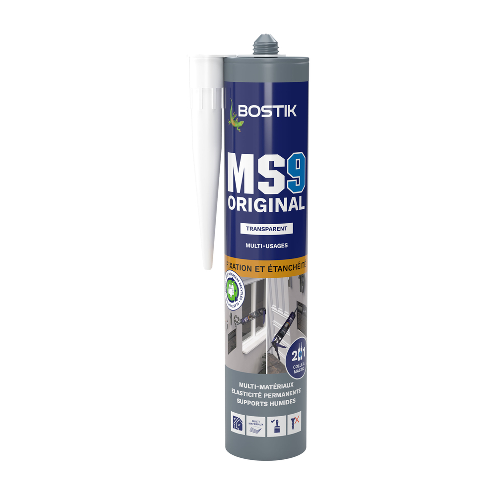 Mastic 2 en 1 colle polymères hybrides MS9 original Transparent 300ml - Lot de 12 - BOSTIK - 30613195