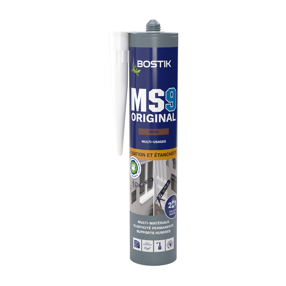 Mastic 2 en 1 - colle polymères hybrides MS9 original - brun 300 ml - Lot de 12 - BOSTIK - 30613198