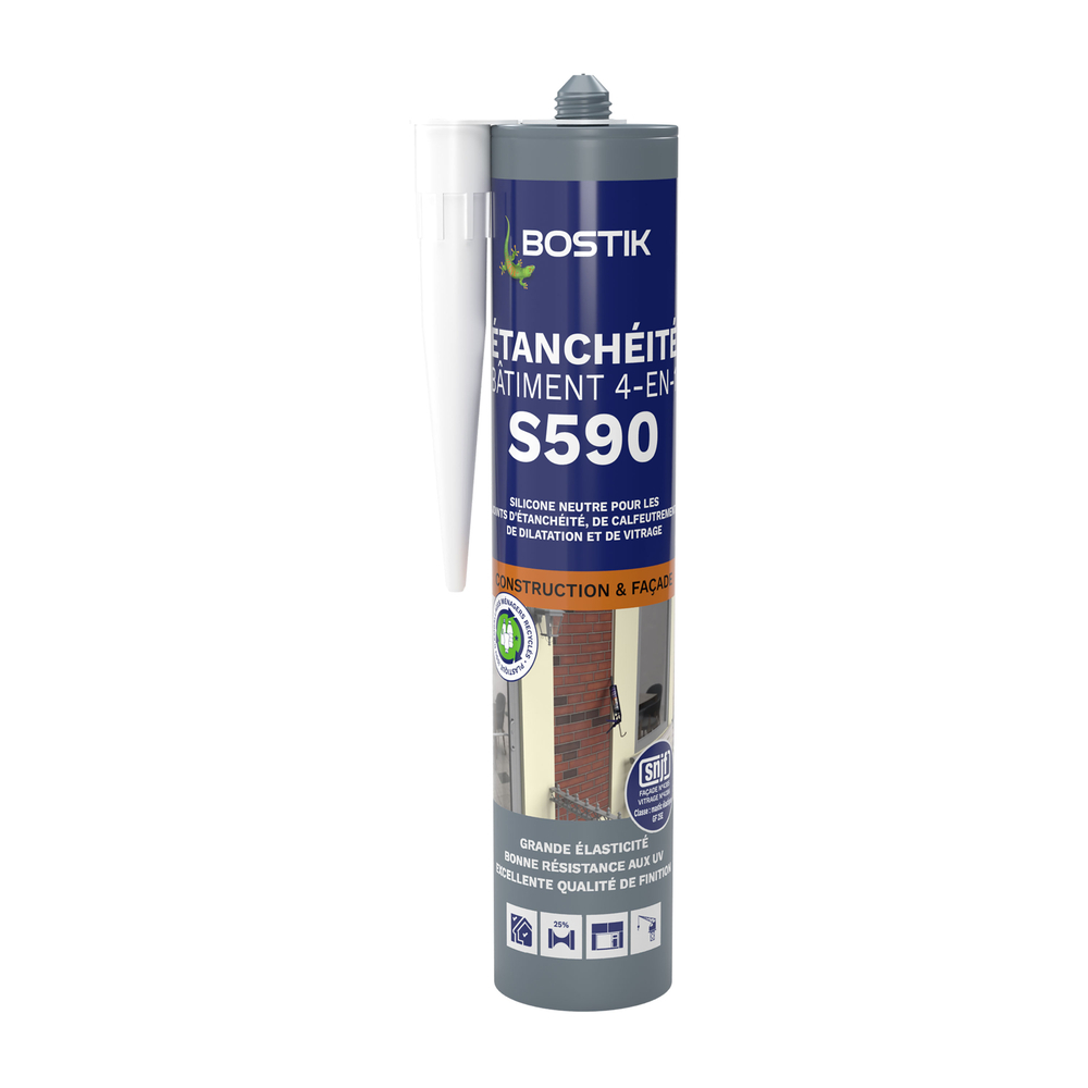 Mastic d'étanchéité S590 - étanchéité batiment 4 en 1 translucide 300ml - Lot de 12 - BOSTIK - 30615831