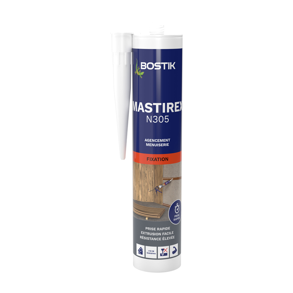 Mastic de fixation pour l'intérieur Mastirex - blanc 310 ml - Lot de 12 - BOSTIK - 30618024