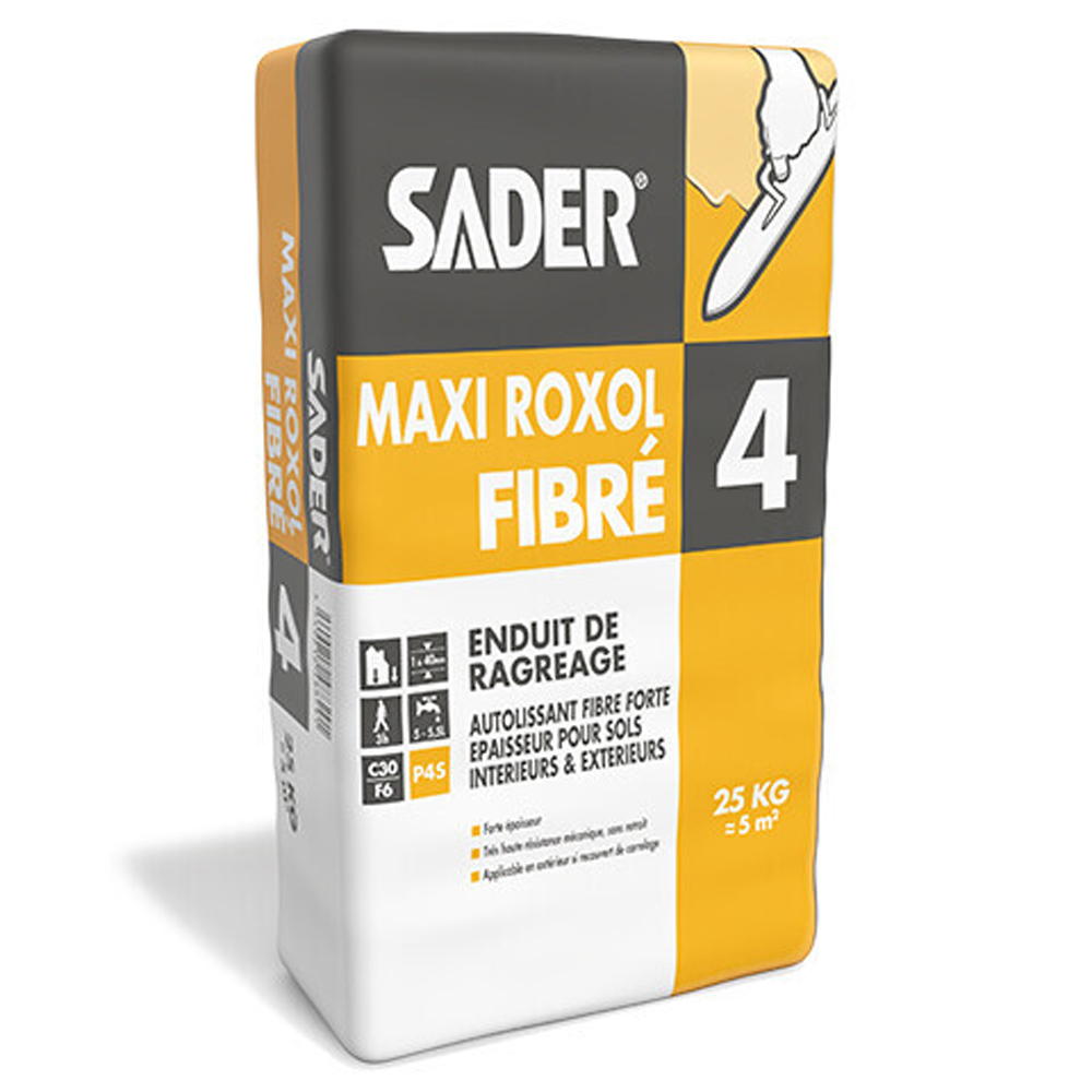 Enduit de sol P4S fibré forte épaisseur Maxi Roxol fibre - Gris 25kg - SADER - 30619765