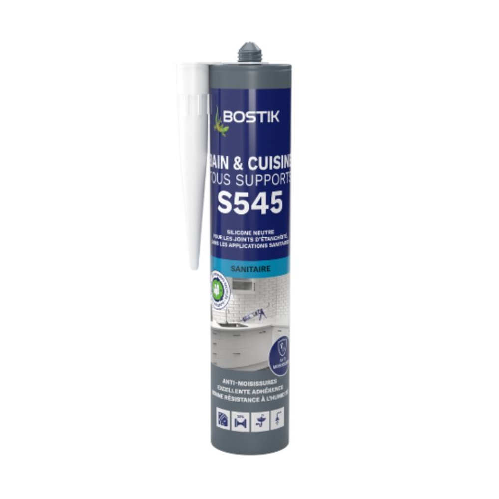 Mastic d'étanchéité Bain &cuisine tous supports S545 anthracite 300ml - Lot de 12 - BOSTIK - 30626115