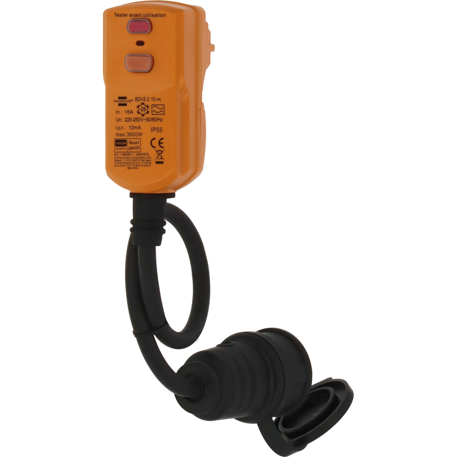 Rallonge électrique avec fiche différentielle 10mA et prolongateur 0,5m H07RN-F  BRENNENSTUHL - 1132731