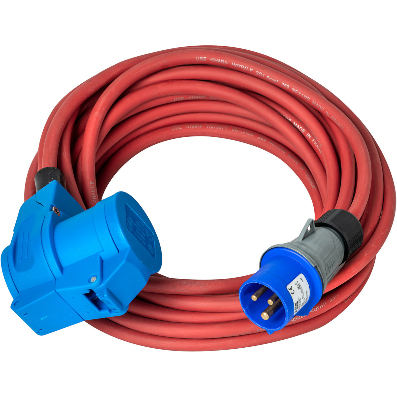 Rallonge électrique IP44 15m H07RN-F 3G1,5 rouge double prise CEE P17 2P+T 16A BRENNENSTUHL - 1133011