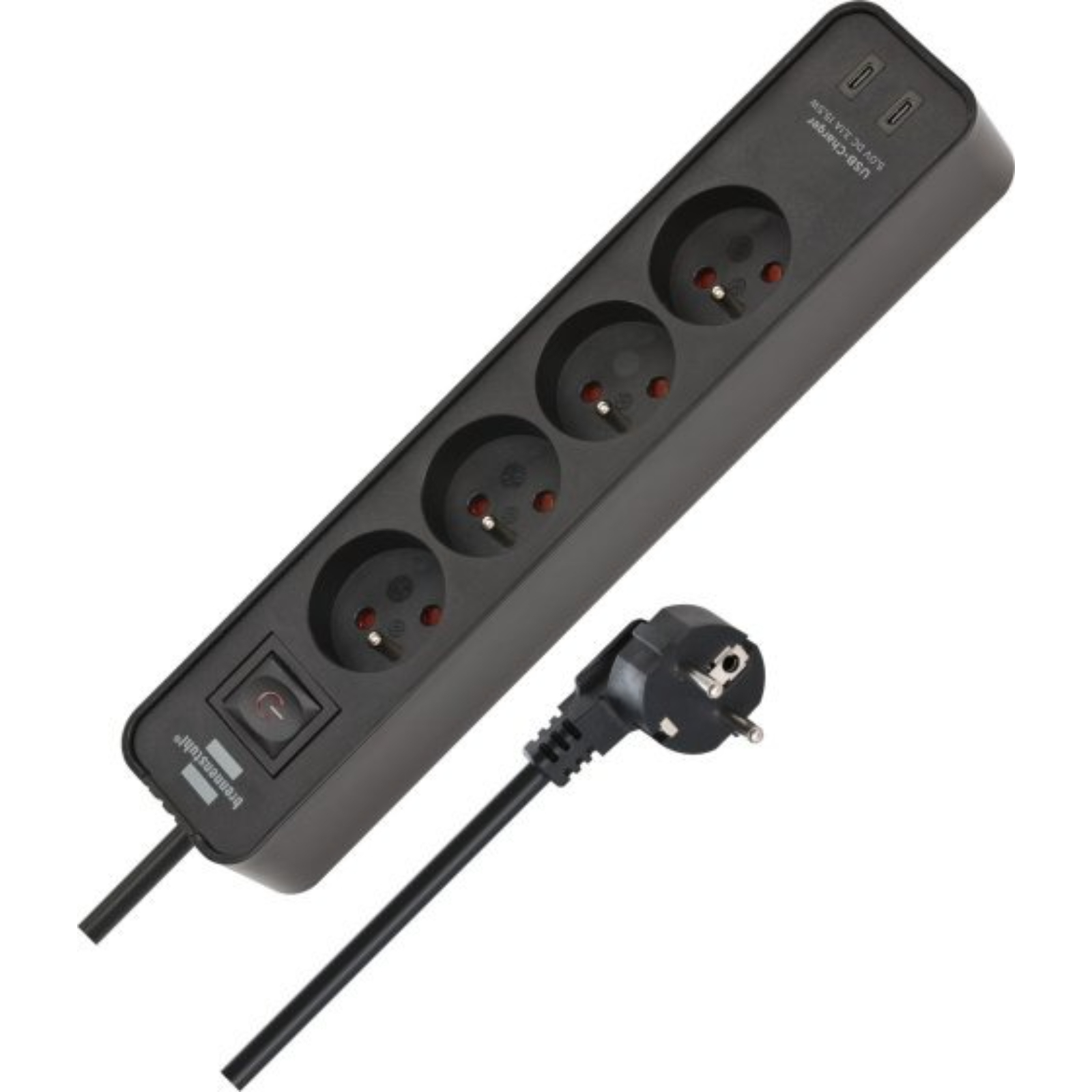 Multiprise Ecolor 4 prises avec interrupteur et 2 ports USB C noire/noire 1,5m BRENNENSTUHL - 1153241106