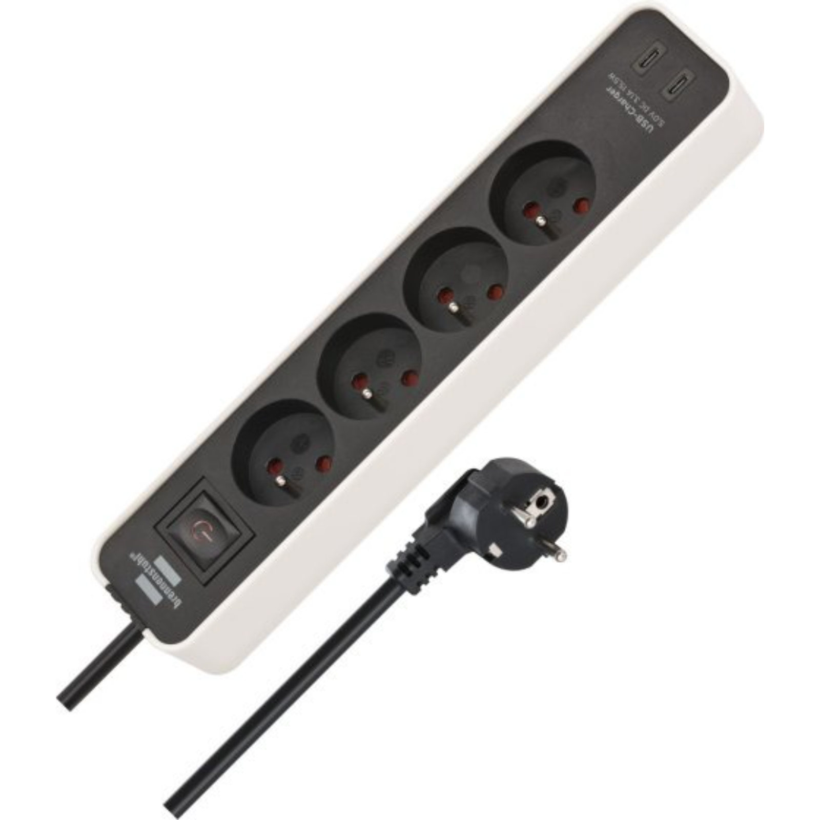 Multiprise Ecolor 4 prises avec interrupteur et 2 ports USB C blanche/noire  BRENNENSTUHL - 1153241126