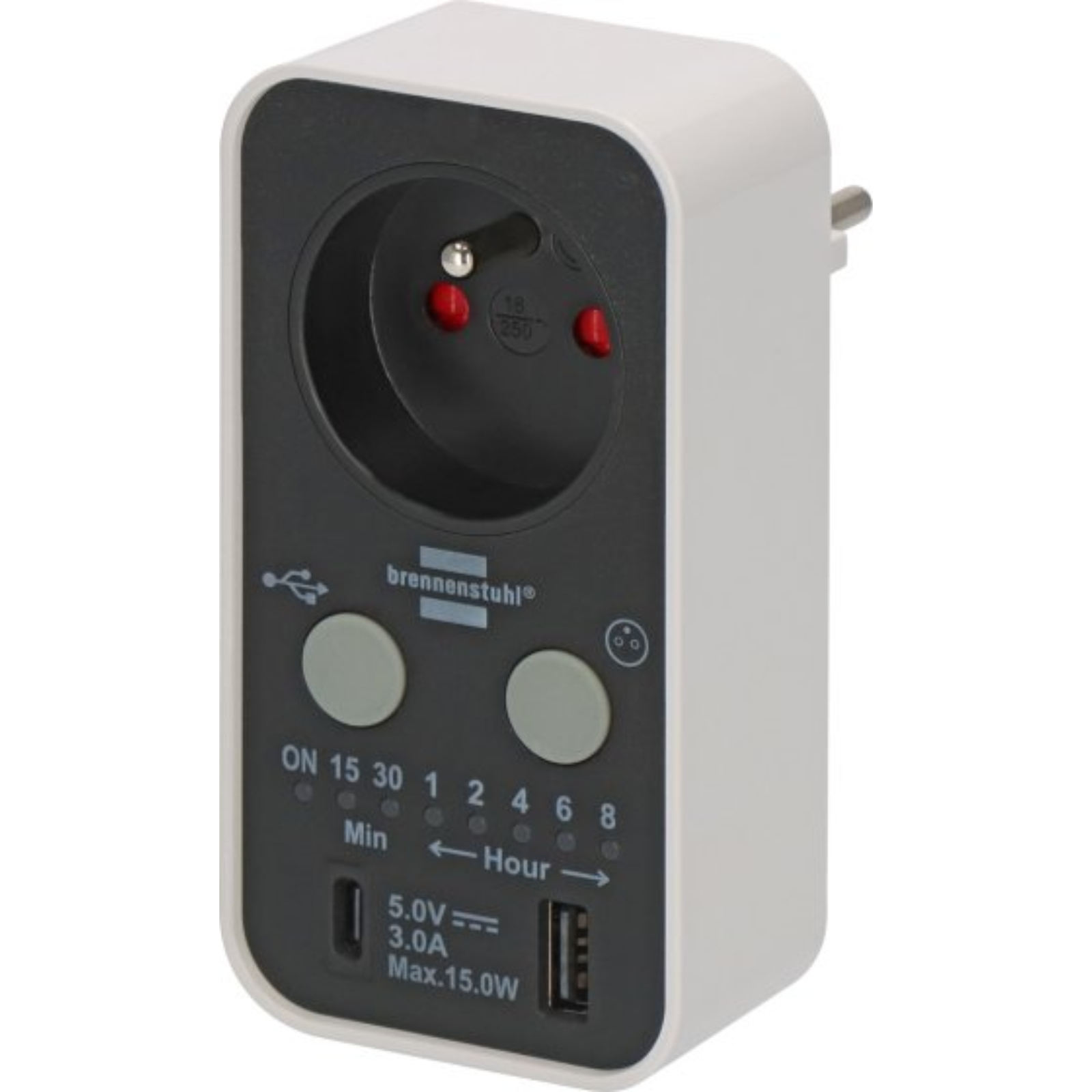 Minuteur avec port USB A et port USB C blanc/noir BRENNENSTUHL - 1506181