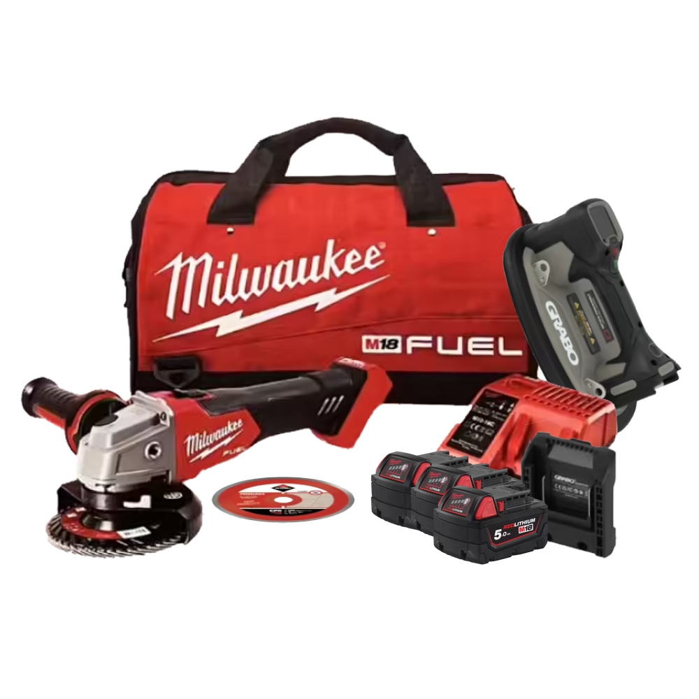 Pack Carreleur Pro Meuleuse MILWAUKEE 125 mm + Ventouse GRABO + Disque diamant RUBI