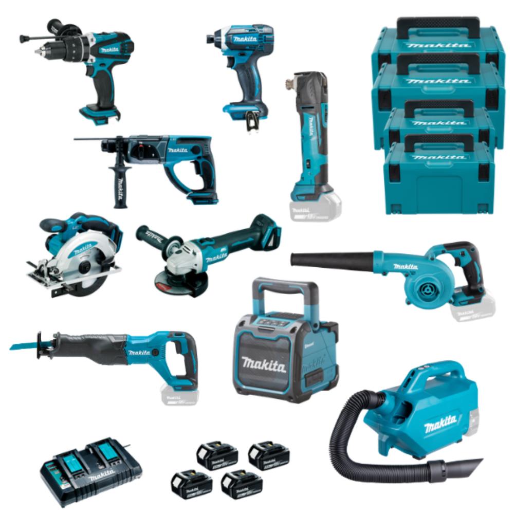 Pack 10 machines MAKITA 18V batteries 5 Ah DLX5039PTJ+DJR186Z+DTM51Z+DUB185Z+DMR200+DCL184Z