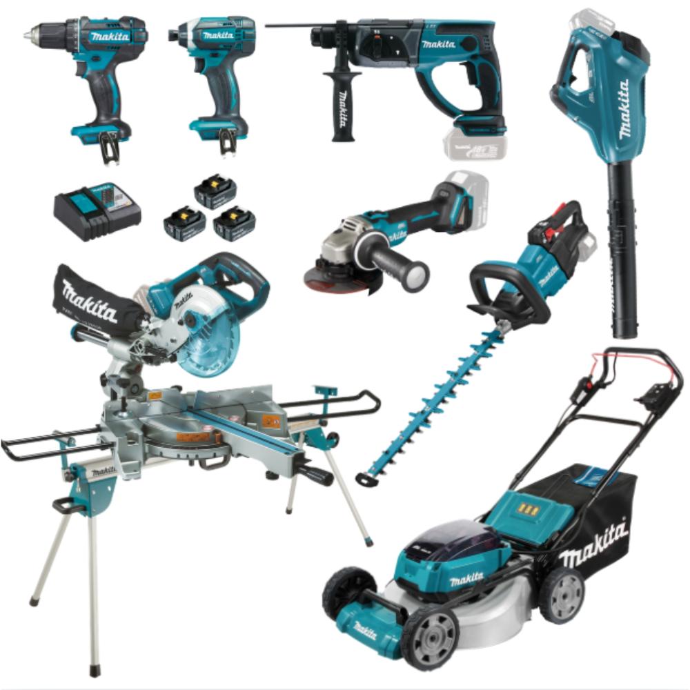 Pack MAKITA paysagiste 8 machines chantier et jardin 18V batteries 5Ah 