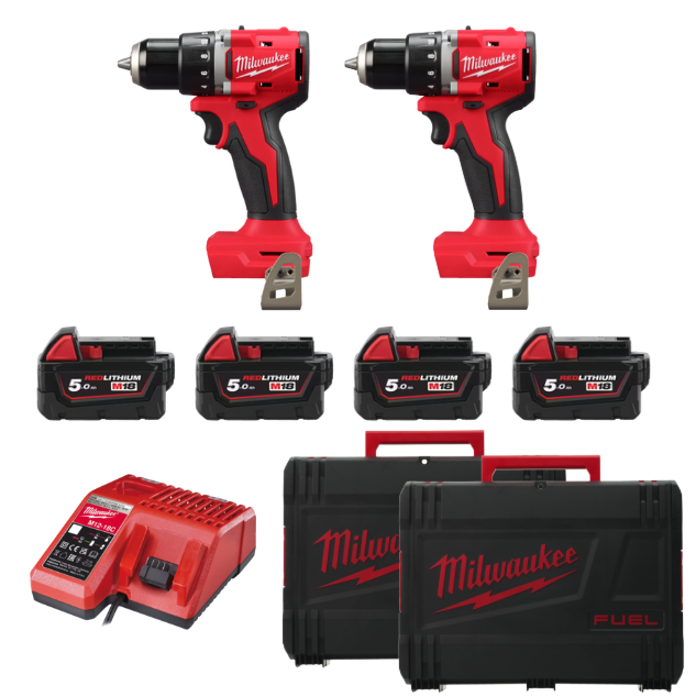PACK MILWAUKEE 2 PERCEUSES M18 BRUSHLESS BLDDRC-502C 4 BATTERIES 5AH
