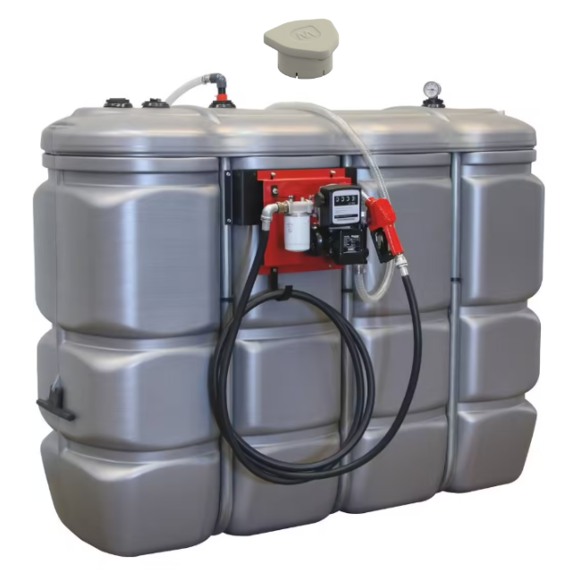 Cuve de stockage DP 2000L gasoil avec contrôle de niveau et station gasoil 230V 60 l/min pistolet automatique DRAKKAR