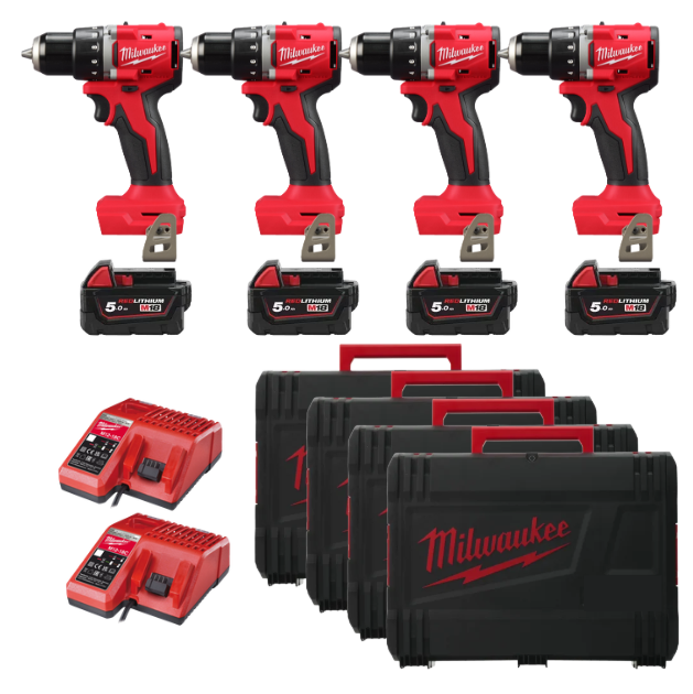 PACK MILWAUKEE 4 PERCEUSES M18 BRUSHLESS BLDDRC-502C 4 BATTERIES 5AH