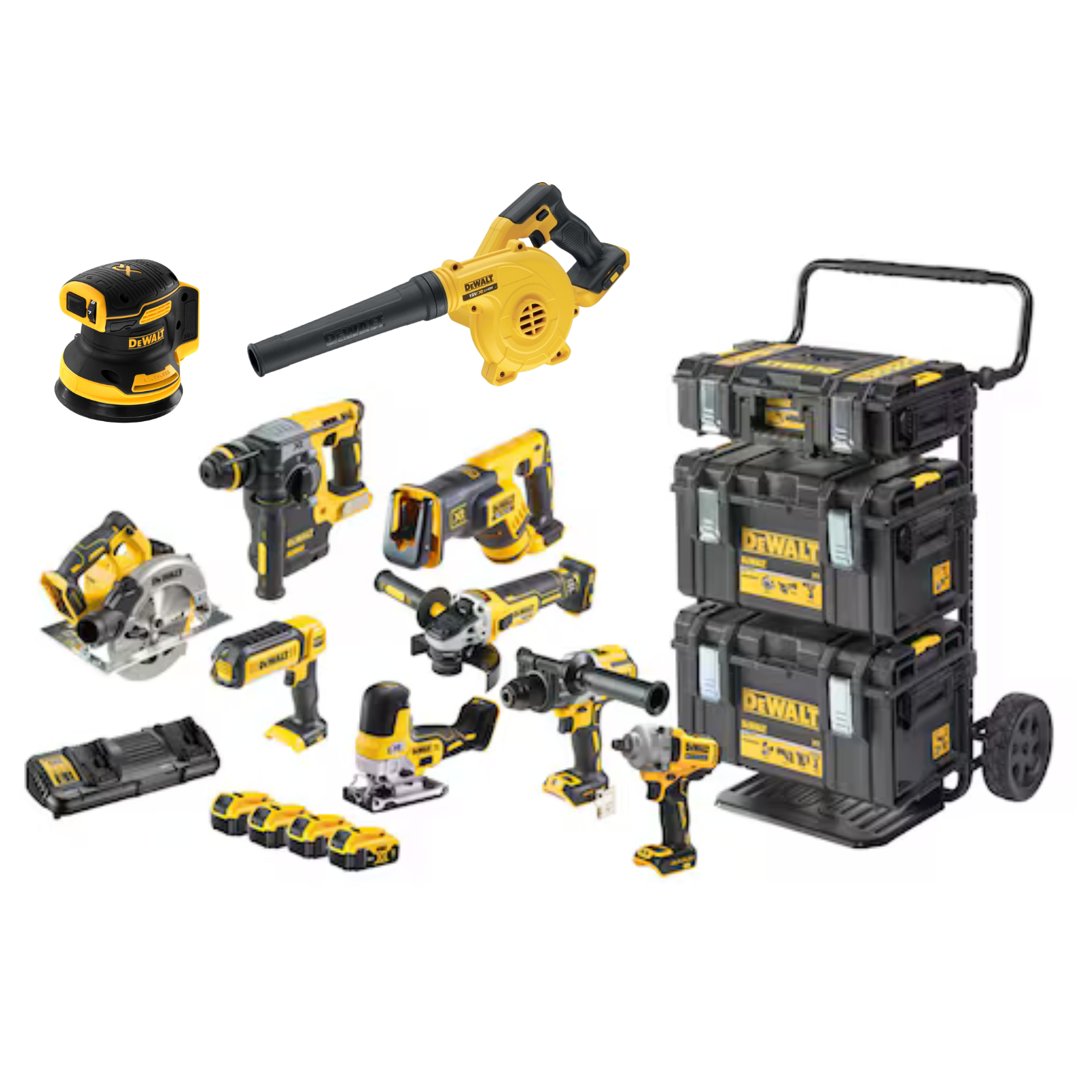 Pack 10 machines DEWALT 18V 5Ah TOUGHSYSTEM avec batteries DCK853P4-QW