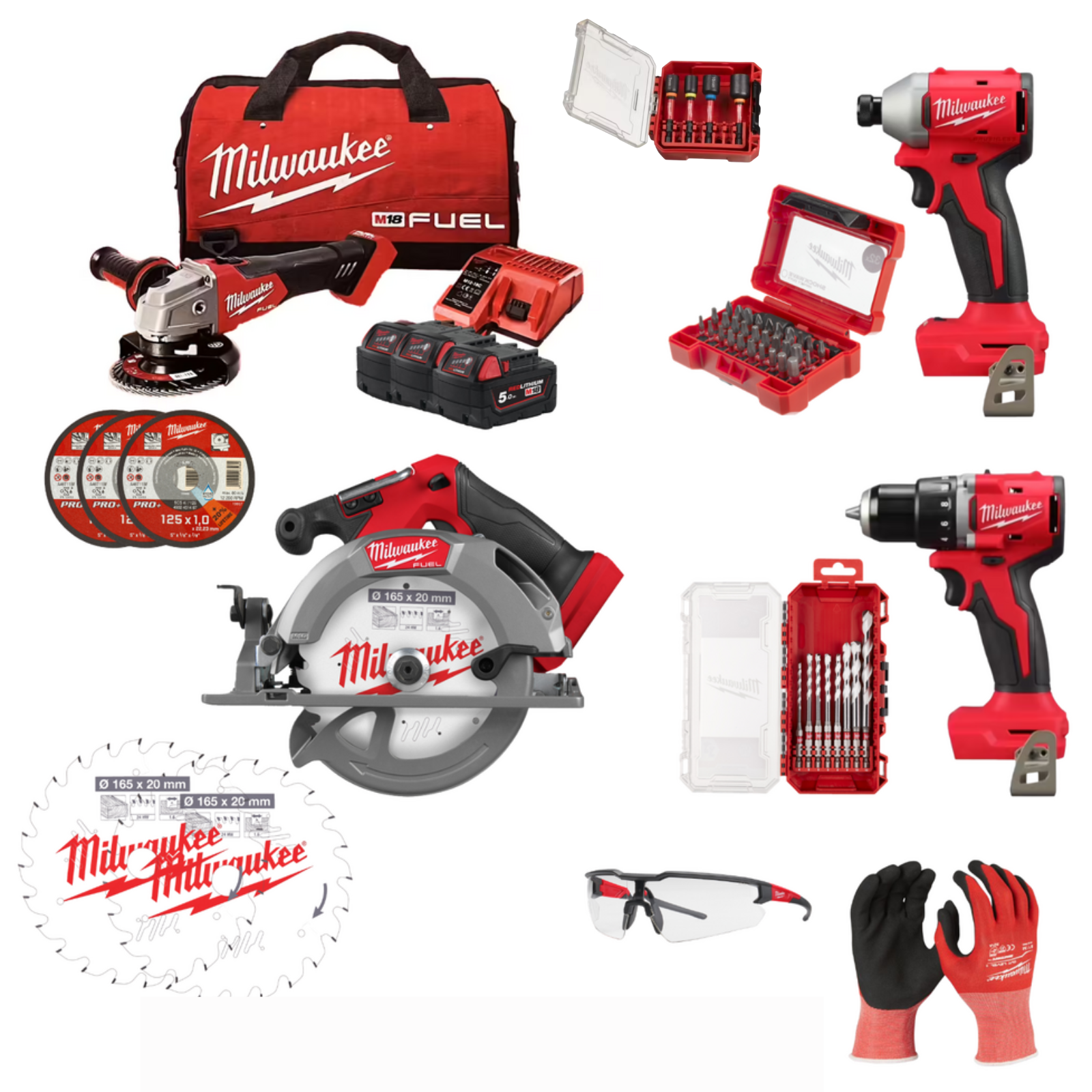 PACK MILWAUKEE RÉNO 4 MACHINES FUEL M18 FSAG125X-501B + BLIDR-0X + BLDDRC-0X + FCS552-0X 