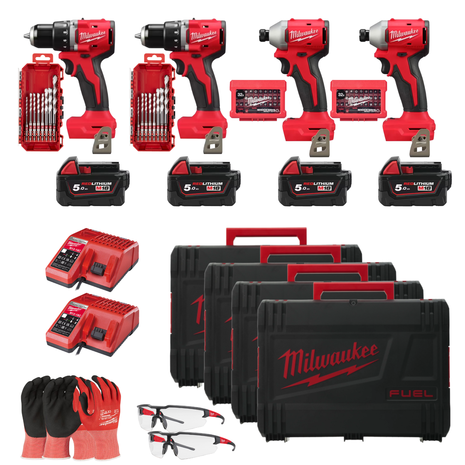 PACK 4 MACHINES MILWAUKEE PERCEUSE + VISSEUSE A CHOCS M18 BLIDR-0X + BLDDRC-502C 