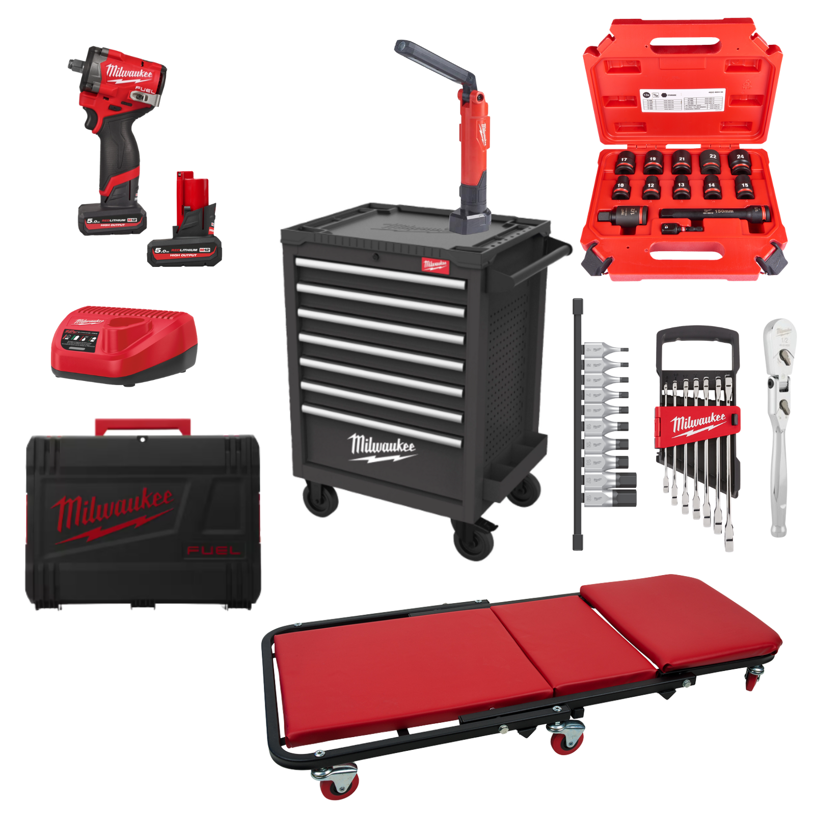 Kit servante atelier MILWAUKEE 69cm grise 7 tiroirs TOOLGUARD avec outils