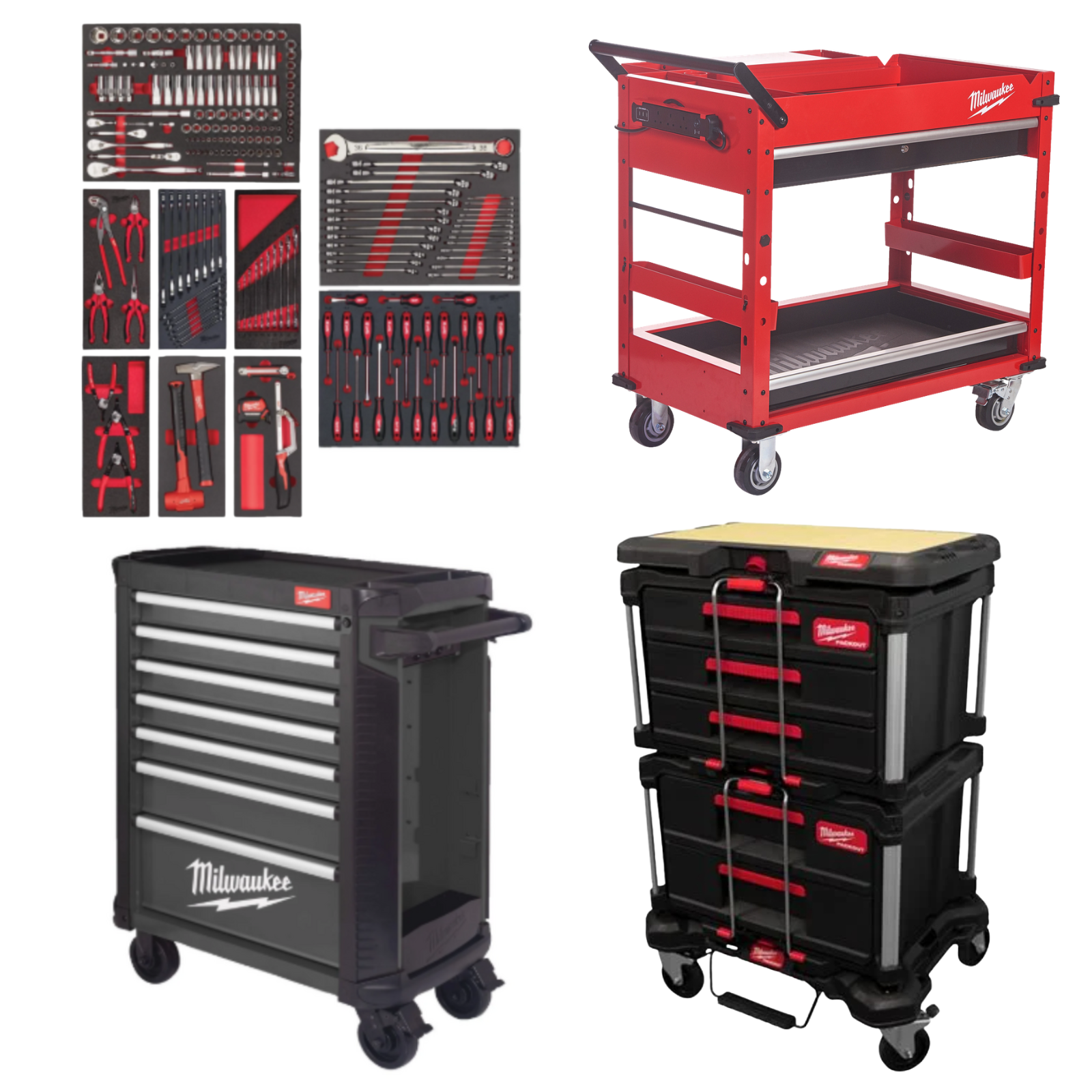Pack am&eacute;nagement atelier MILWAUKEE Servante + PACKOUT + Chariot atelier