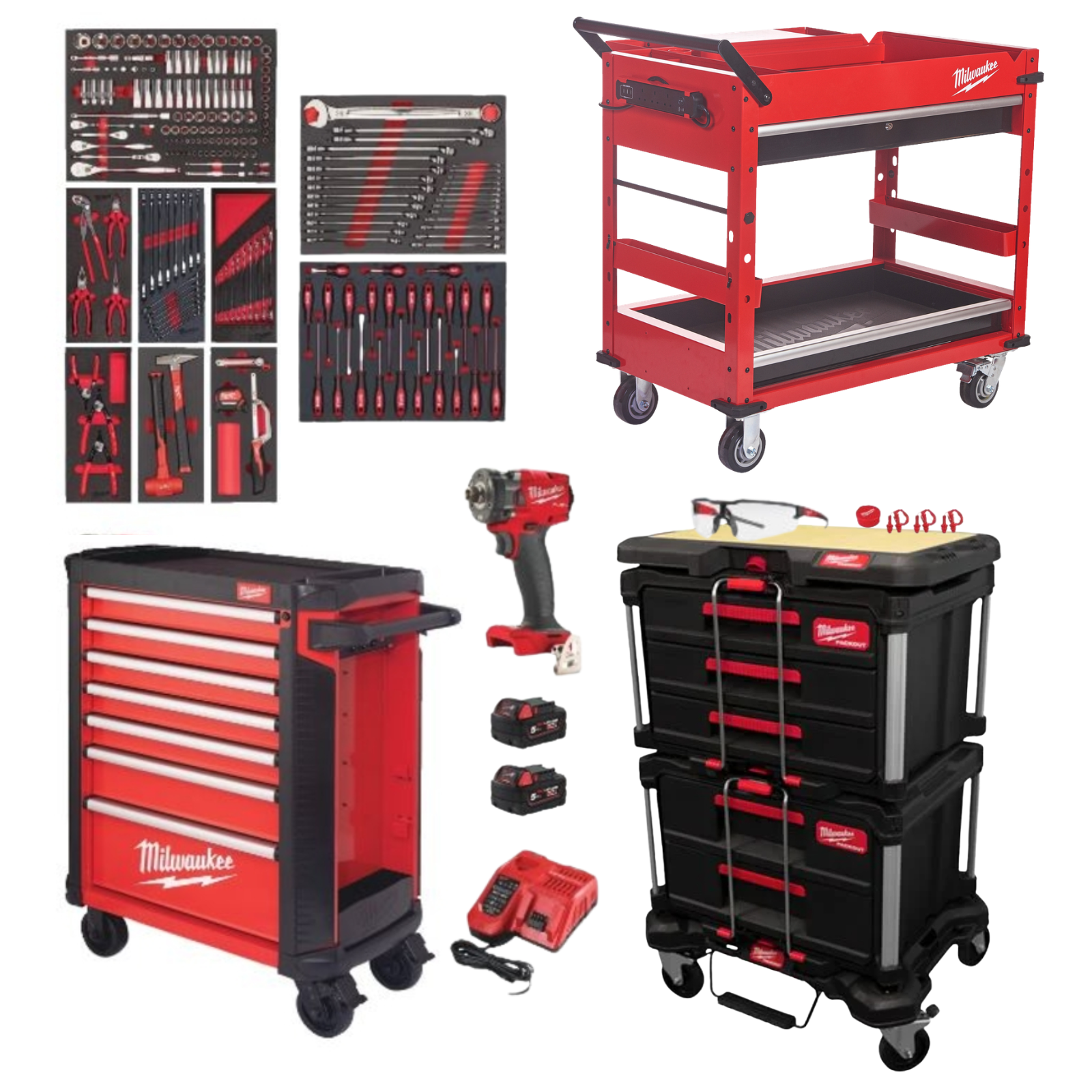 Pack atelier garage MILWAUKEE SERVANTE + BOULONNEUSE + PACKOUT - CHARIOT