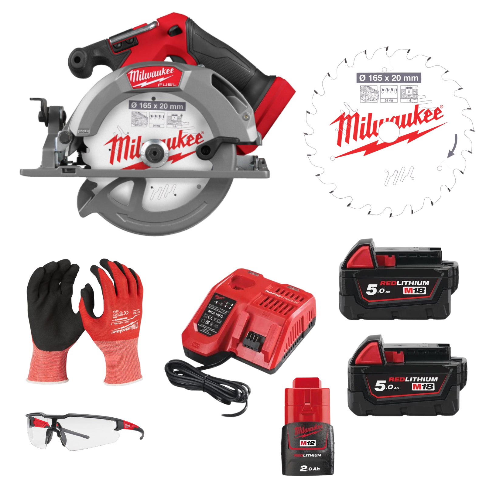 Scie circulaire MILWAUKEE FUEL bois et plastique Ø165 M18 FCS552-0 batterie 5Ah