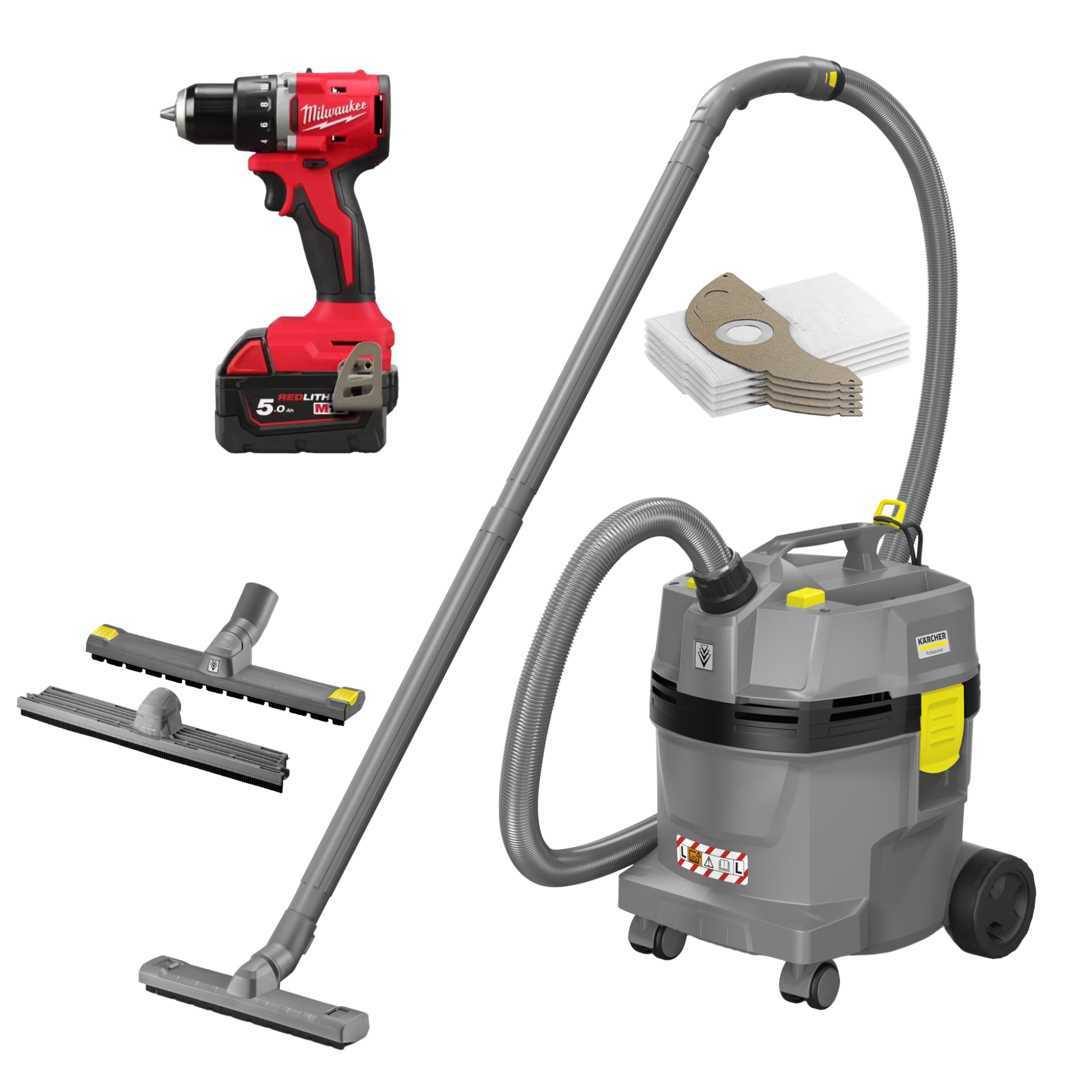 Pack chantier MILWAUKEE KARCHER perçeuse M18 BLDDRC-502C+ aspirateur NT 22/1 L 