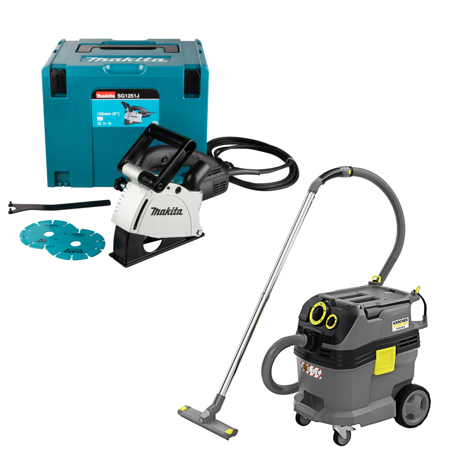 Pack MAKITA KARCHER Rainureuse Ø 125mm SG1251J + Aspirateur NT 30/1 Tact Te L
