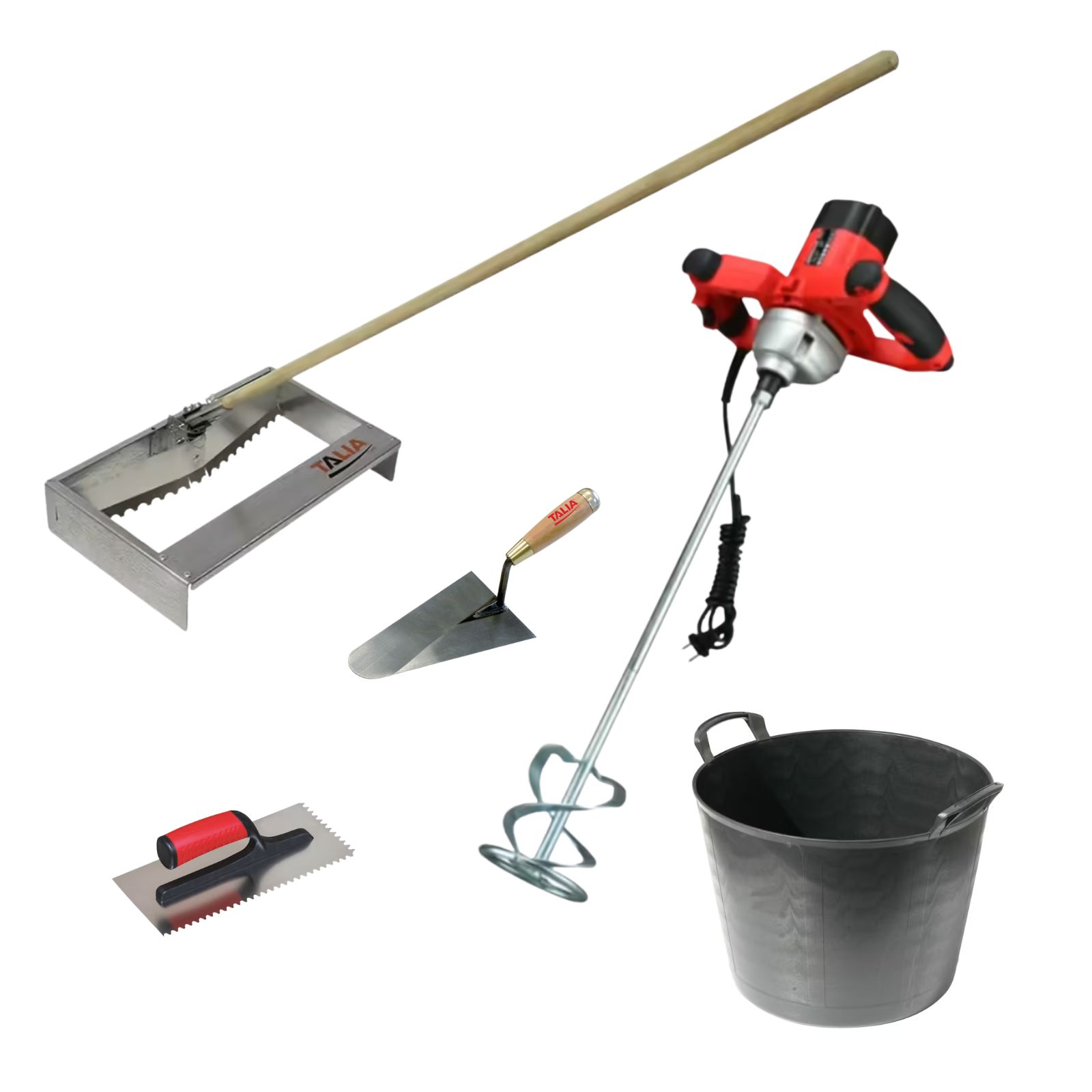 Outillage carreleur pour préparation et application des mortiers-colles TALIAPLAST