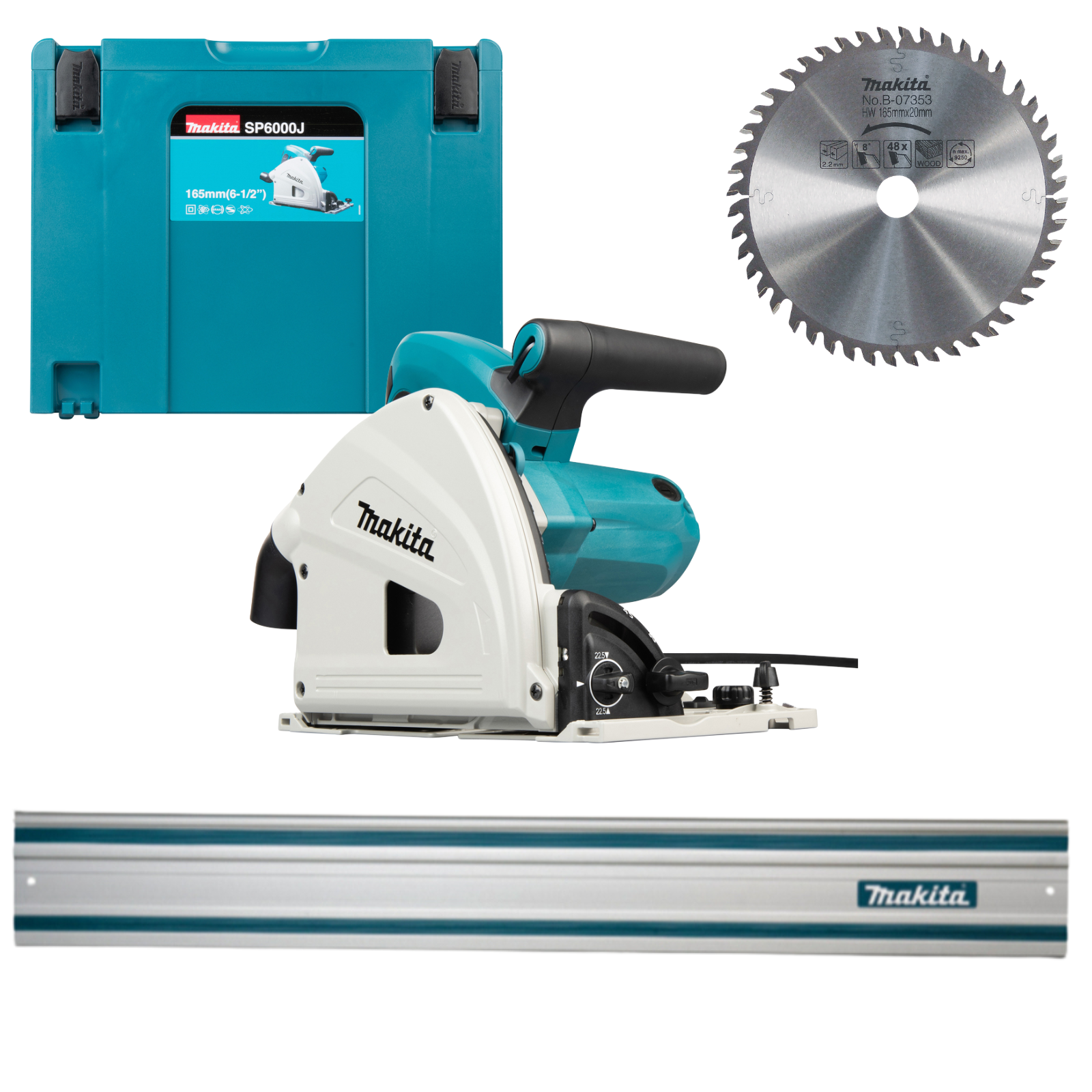 MAKITA SCIE PLONGEANTE 1300W Ø165 MM SP6000J + RAIL 1M40