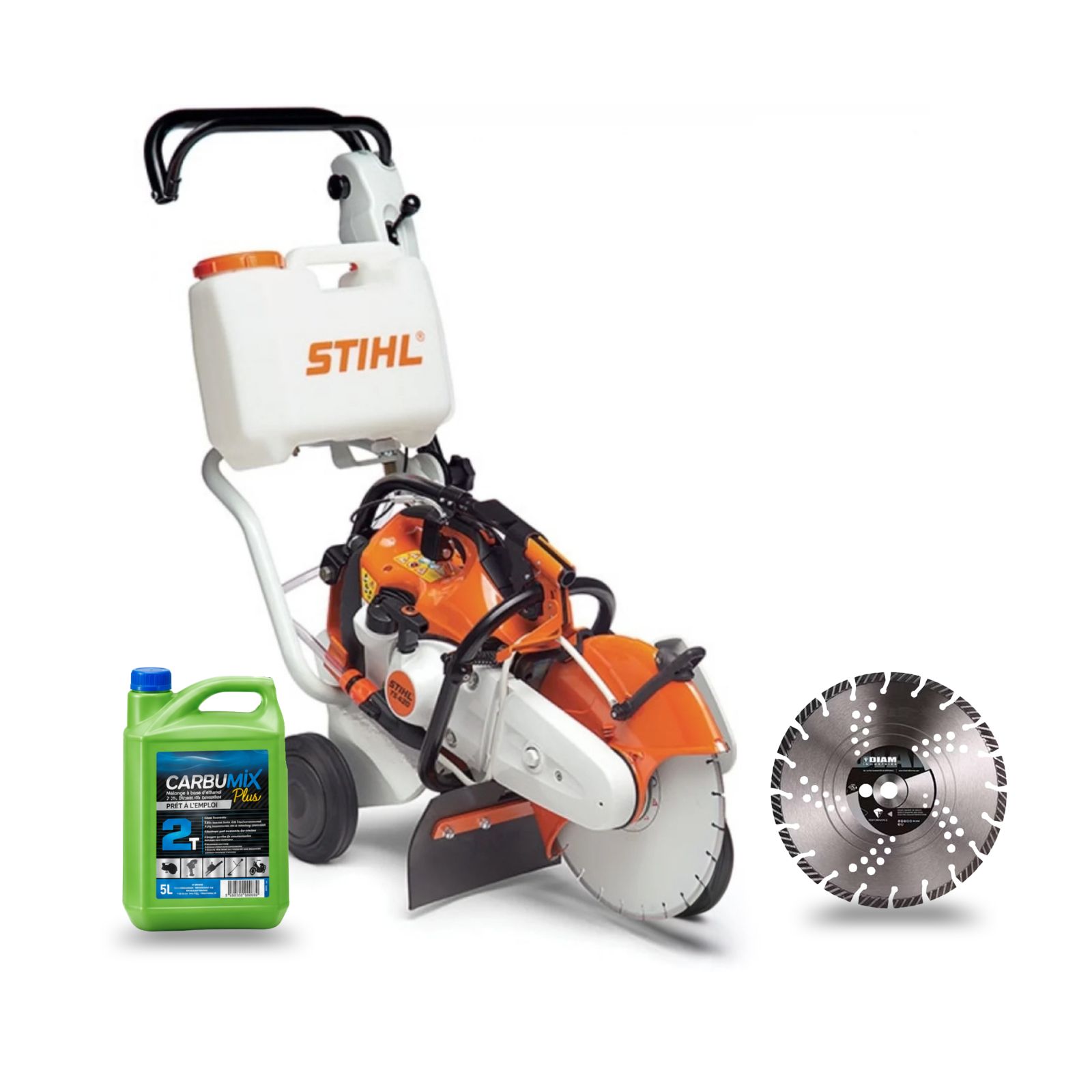 Découpeuse STIHL TS 410 Ø 300 mm avec chariot de guidage et réservoir d’eau 13 L spécial découpe au sol