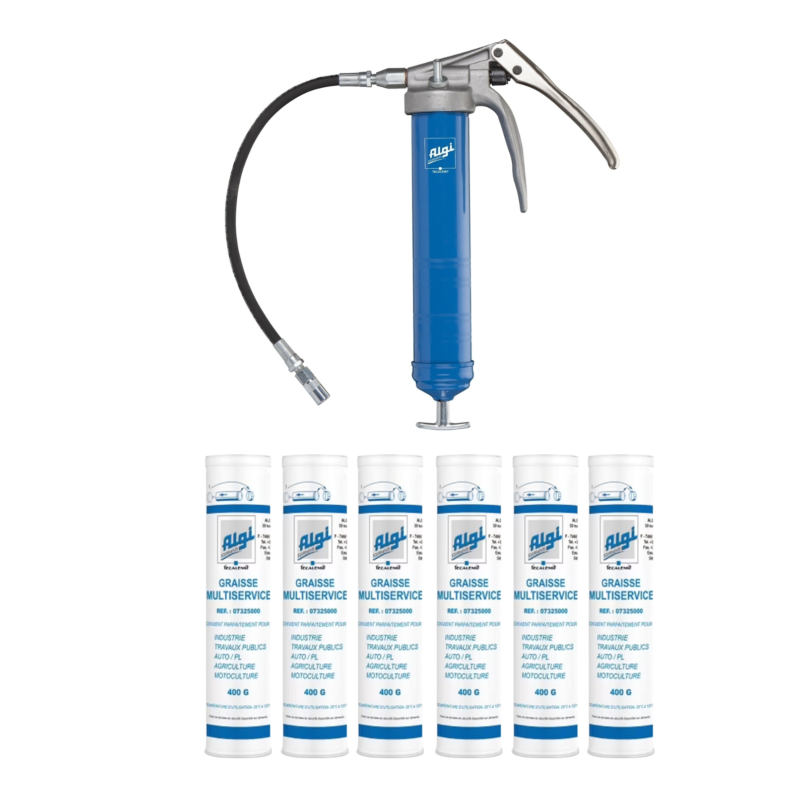 ALGI EQUIPEMENT Pistolet de graissage Pro + 6 cartouches de graisse 400gr ep2 multi service