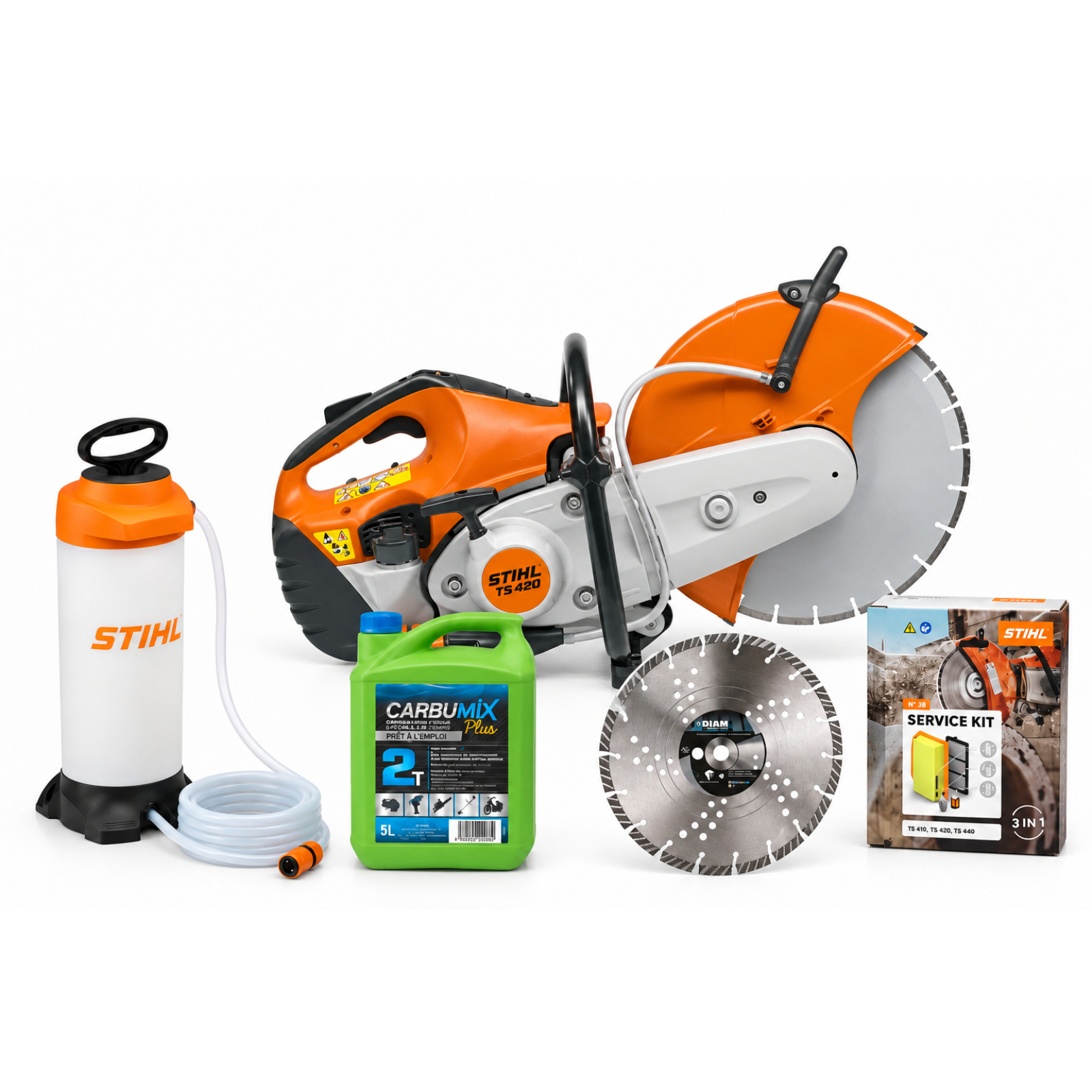 Découpeuse STIHL TS 420 Ø 350 mm - Pack prêt à l’emploi pour découpe à eau sur chantier + réparation