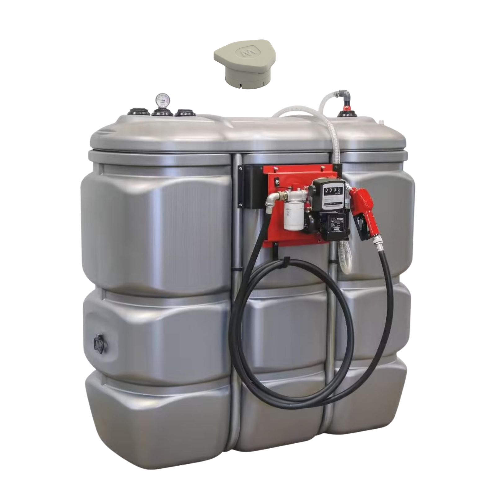 Cuve de stockage DP 1500L gasoil avec contrôle de niveau et station gasoil 230V 60 l/min pistolet automatique DRAKKAR