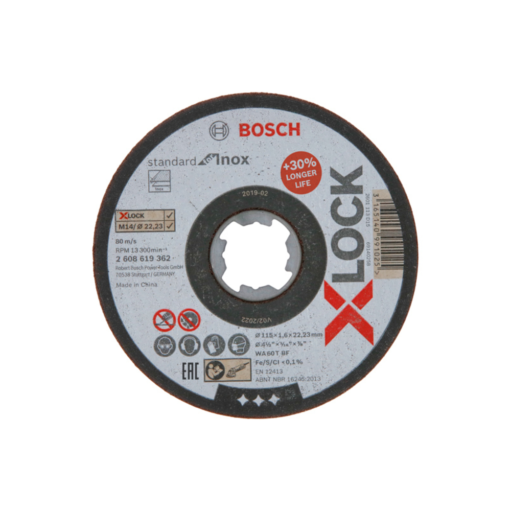1 disque à tronçonner x-lock pour l'inox standard for moyeu plat 115x1,6mm bosch - 2608619362
