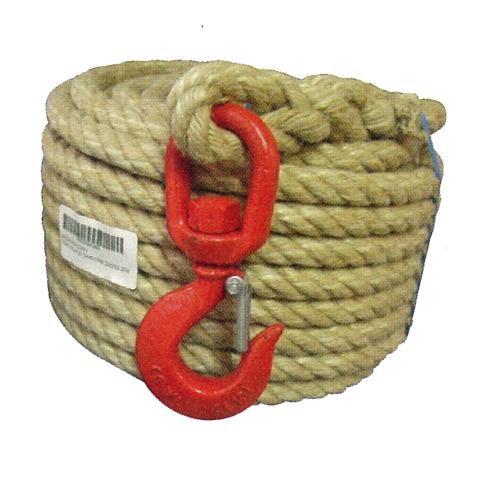 CORDERIE MESNARD-Cordage à poulie chanvre 20M avec crochet Diam. 20/22 - CPCHS200C020N