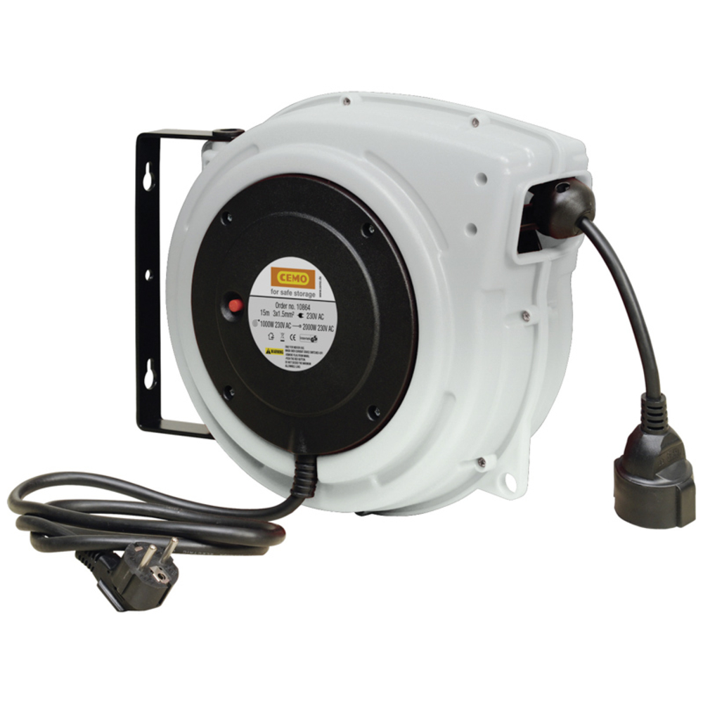 Enrouleur automatique câble électrique 230 V, longueur 15 m, IP 20, fixation murale CEMO - 10864