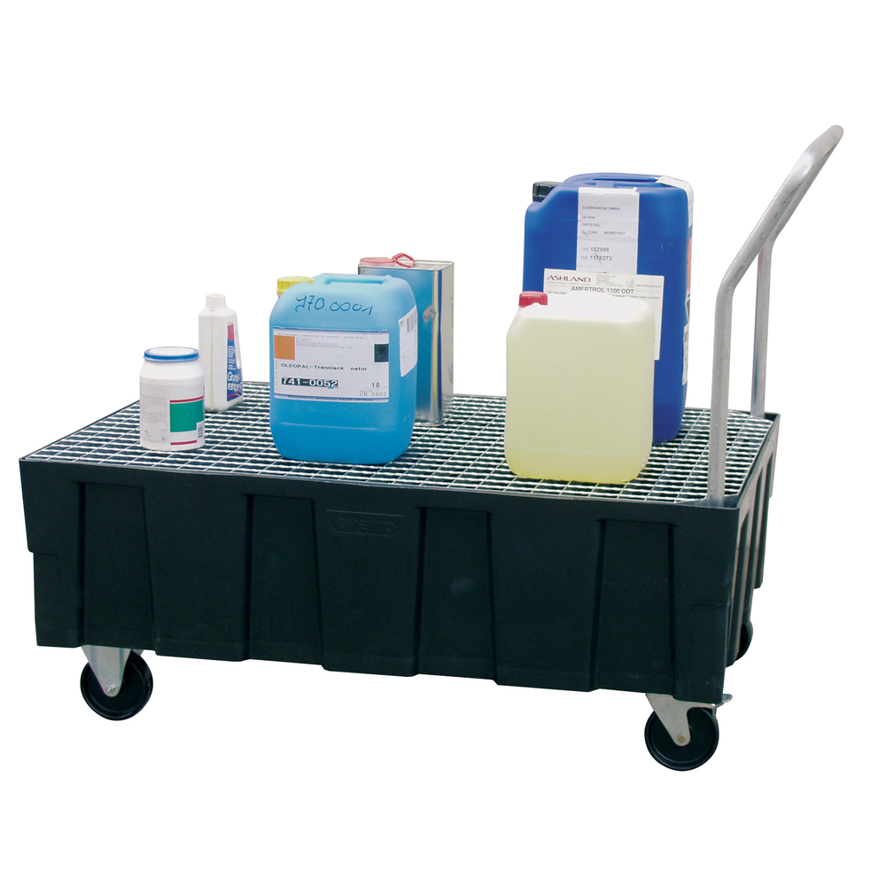 Bac EURO-PE mobil 2 roul+tes pivotantes freinées, 2 roul+tes fixes + guidon fixe<br /> CEMO - 8434