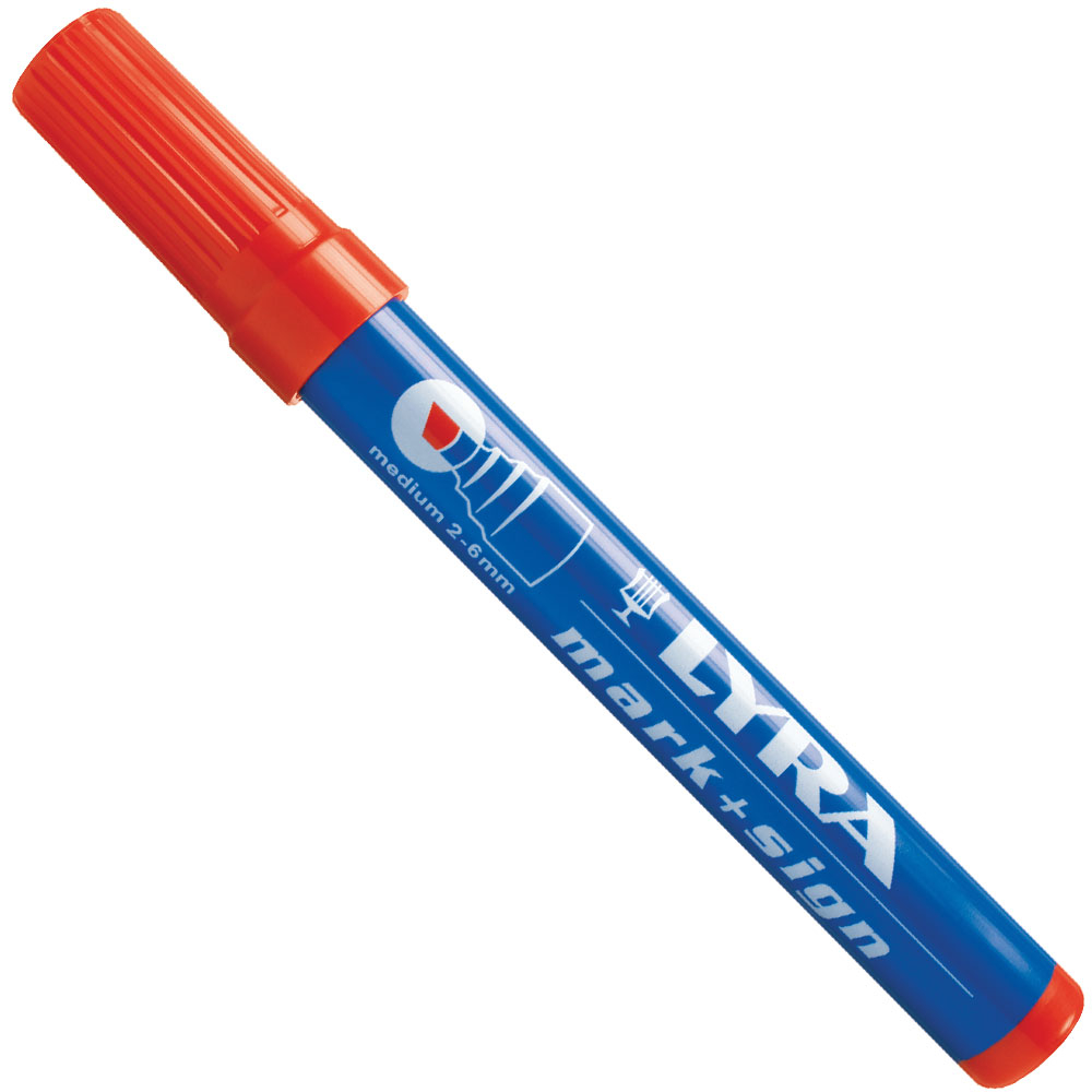 Marqueur permanent rouge MARK+SIGN pointe biseautée 2-6 mm - boîte de 10 - LYRA - 4010017