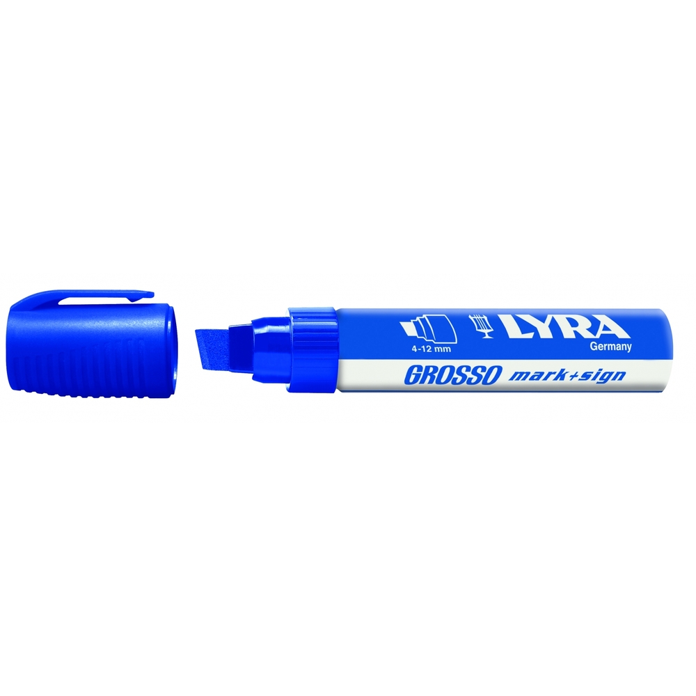 MARQUEUR PERMANENT LYRA GROSSO BLEU MARK+SIGN POINTE BISEAUTÉE 4-12 MM - BOÎTE DE 10 - 4030051