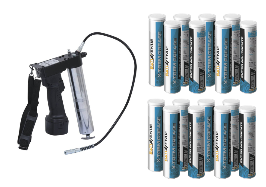 Lot 16 cartouches SUPER ADHERENTE X-TREM GREASE + Pompe à graisse 12V 