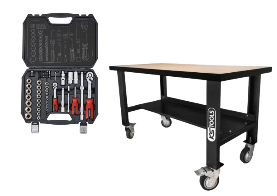 Etabli mobile 1,50 m KS TOOLS + coffret douilles DRAKKAR