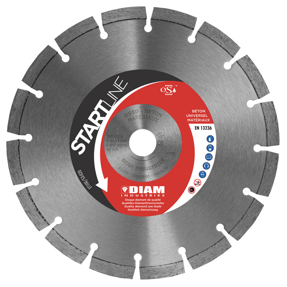 DISQUE DIAMANT Diamètre 230 mm et alésage 22.23 - BETON - DIAM INDUSTRIES - BS50230/22